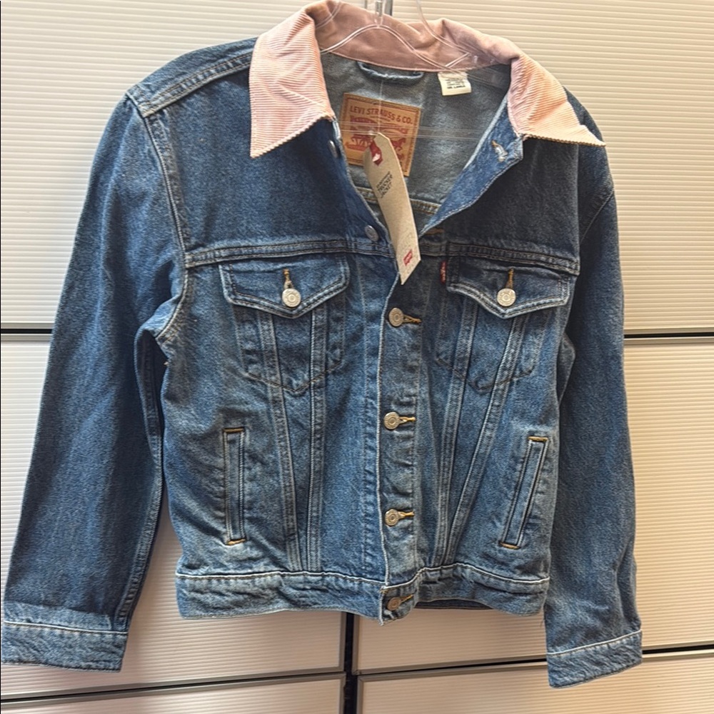 Levi's Blue Denim Jacket with Pink Collar Xs